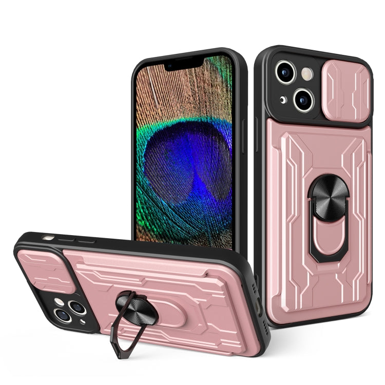 For iPhone 15 Sliding Camshield TPU+PC Phone Case with Card Slot(Rose Gold) - iPhone 15 Cases by buy2fix | Online Shopping UK | buy2fix