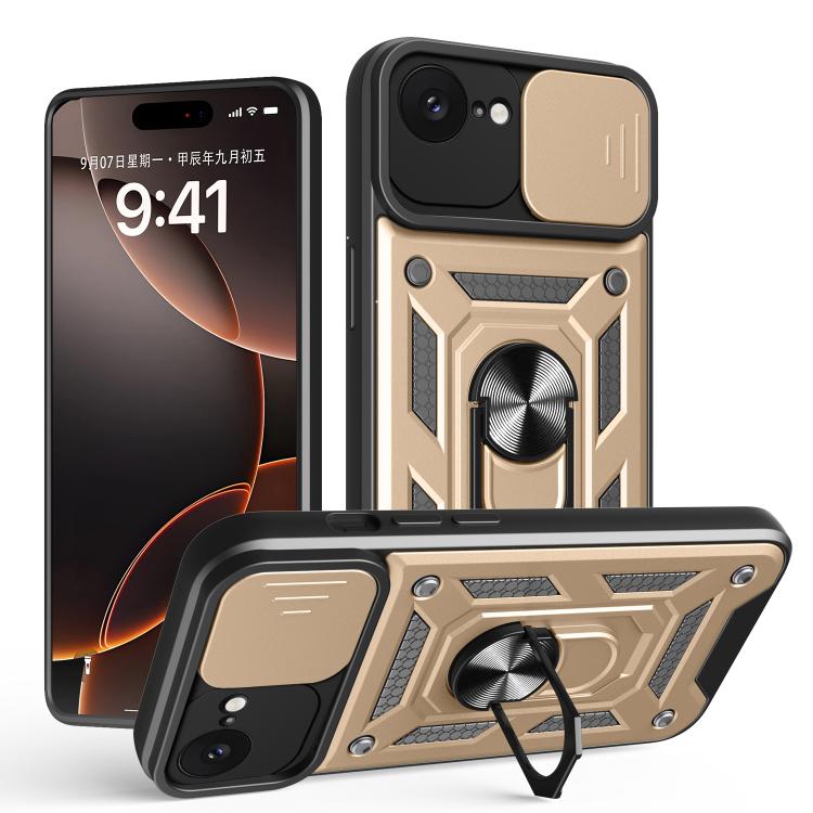 For iPhone 16e Sliding Camera Cover Design TPU+PC Phone Case(Gold) - iPhone 16e Cases by buy2fix | Online Shopping UK | buy2fix