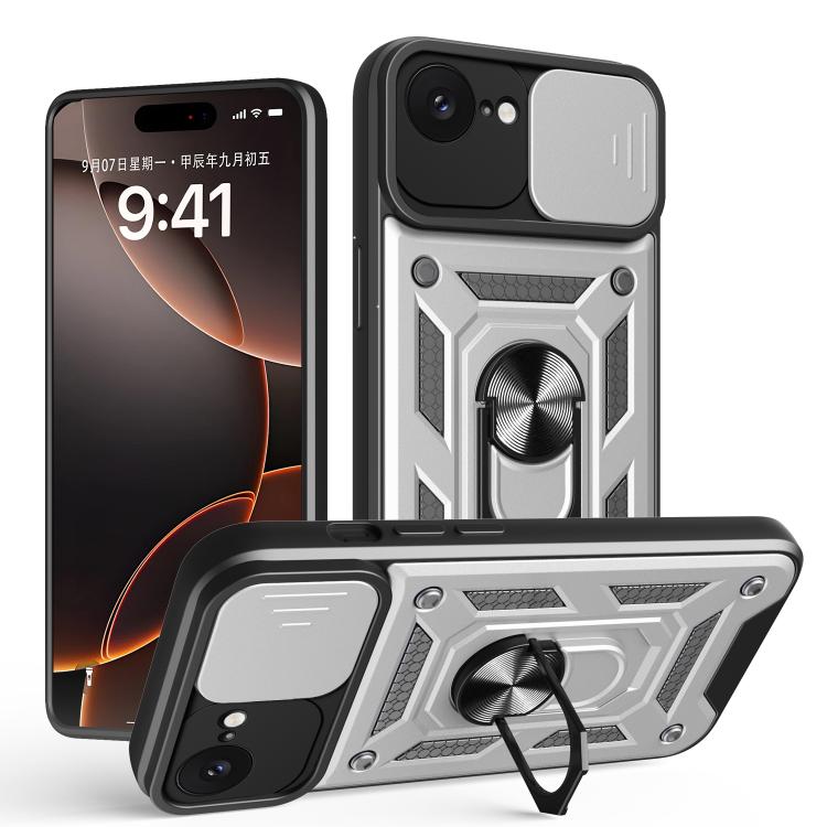 For iPhone 16e Sliding Camera Cover Design TPU+PC Phone Case(Silver) - iPhone 16e Cases by buy2fix | Online Shopping UK | buy2fix