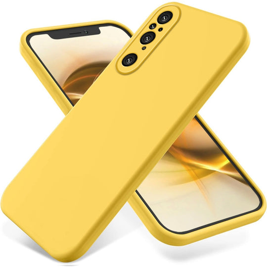 For Sony Xperia 1 V Solid Color Liquid Silicone Dropproof Full Coverage Phone Case(Yellow)