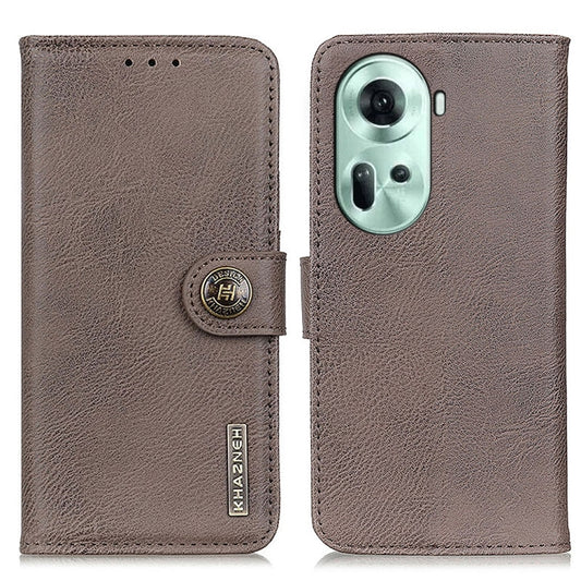 For OPPO Reno11 5G Global KHAZNEH Cowhide Texture Flip Leather Phone Case(Khaki) - OPPO Cases by buy2fix | Online Shopping UK | buy2fix