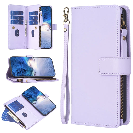 For Motorola Edge 40 9 Card Slots Zipper Wallet Leather Flip Phone Case(Light Purple)