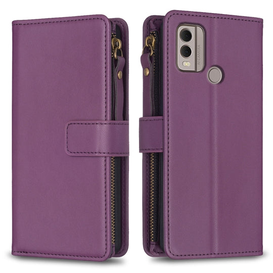 For Nokia C22 9 Card Slots Zipper Wallet Leather Flip Phone Case(Dark Purple)