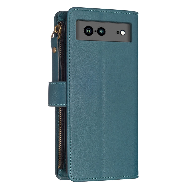 For Google Pixel 7a 9 Card Slots Zipper Wallet Leather Flip Phone Case(Green) by buy2fix