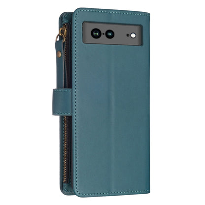 For Google Pixel 7a 9 Card Slots Zipper Wallet Leather Flip Phone Case(Green) by buy2fix