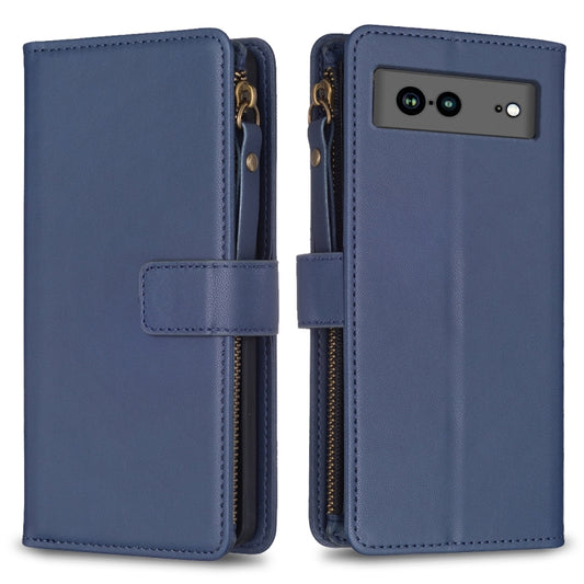 For Google Pixel 7a 9 Card Slots Zipper Wallet Leather Flip Phone Case(Blue) by buy2fix