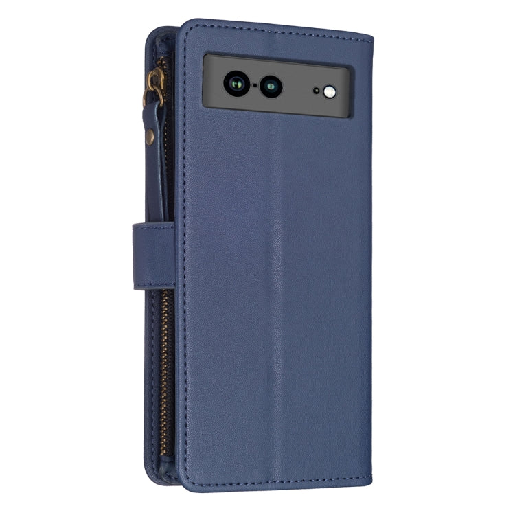 For Google Pixel 7a 9 Card Slots Zipper Wallet Leather Flip Phone Case(Blue) by buy2fix
