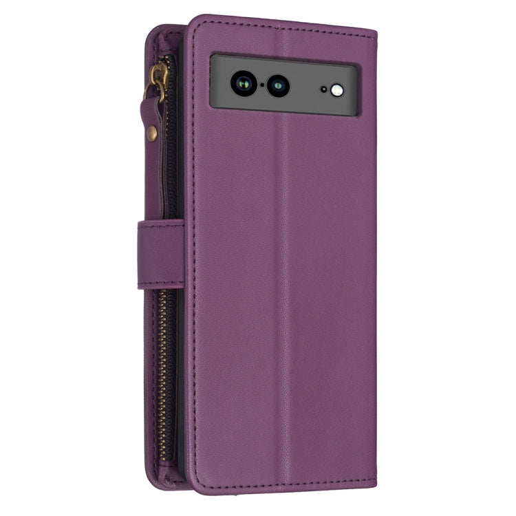 For Google Pixel 7a 9 Card Slots Zipper Wallet Leather Flip Phone Case(Dark Purple) by buy2fix