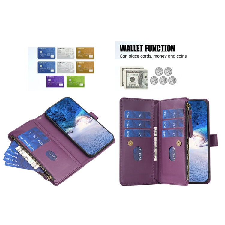 For Google Pixel 7a 9 Card Slots Zipper Wallet Leather Flip Phone Case(Dark Purple) by buy2fix