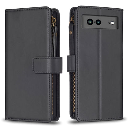 For Google Pixel 7a 9 Card Slots Zipper Wallet Leather Flip Phone Case(Black) by buy2fix