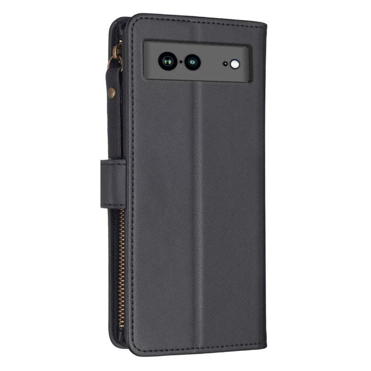 For Google Pixel 7a 9 Card Slots Zipper Wallet Leather Flip Phone Case(Black) by buy2fix