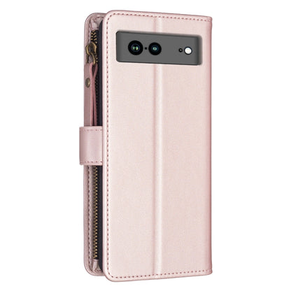 For Google Pixel 7a 9 Card Slots Zipper Wallet Leather Flip Phone Case(Rose Gold) by buy2fix