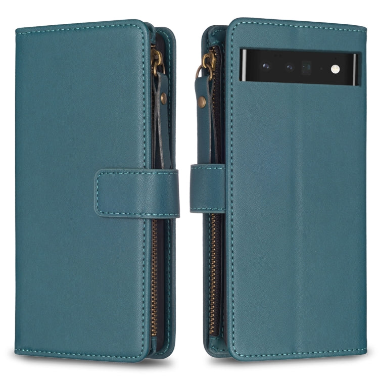 For Google Pixel 7 Pro 9 Card Slots Zipper Wallet Leather Flip Phone Case(Green) by buy2fix