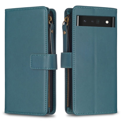For Google Pixel 7 Pro 9 Card Slots Zipper Wallet Leather Flip Phone Case(Green) by buy2fix