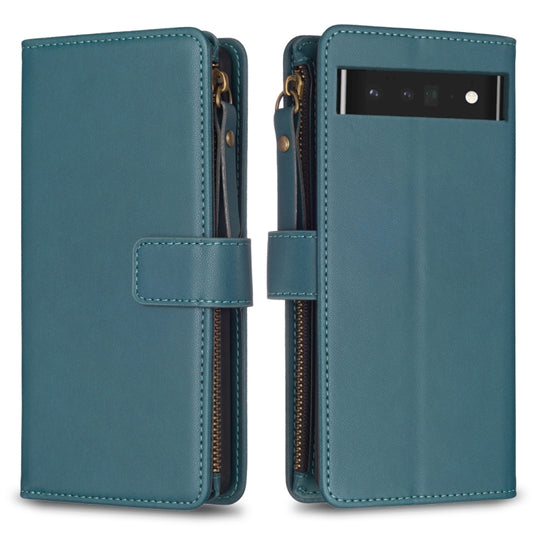 For Google Pixel 7 Pro 9 Card Slots Zipper Wallet Leather Flip Phone Case(Green) by buy2fix