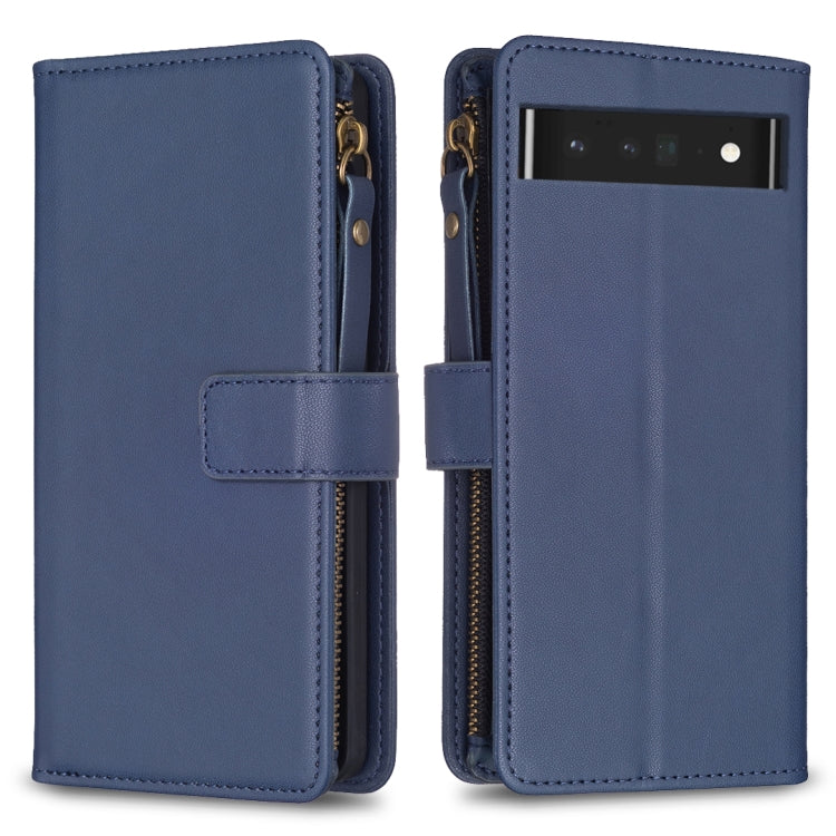 For Google Pixel 7 Pro 9 Card Slots Zipper Wallet Leather Flip Phone Case(Blue) by buy2fix