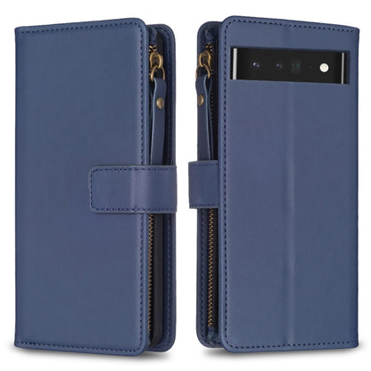 For Google Pixel 7 Pro 9 Card Slots Zipper Wallet Leather Flip Phone Case(Blue) by buy2fix