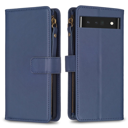 For Google Pixel 7 Pro 9 Card Slots Zipper Wallet Leather Flip Phone Case(Blue) by buy2fix