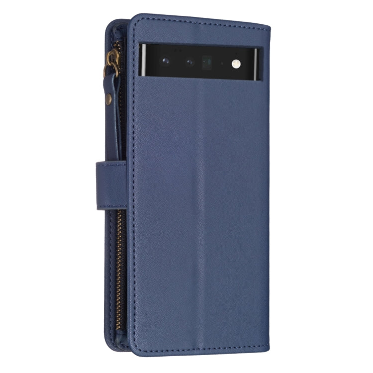 For Google Pixel 7 Pro 9 Card Slots Zipper Wallet Leather Flip Phone Case(Blue) by buy2fix