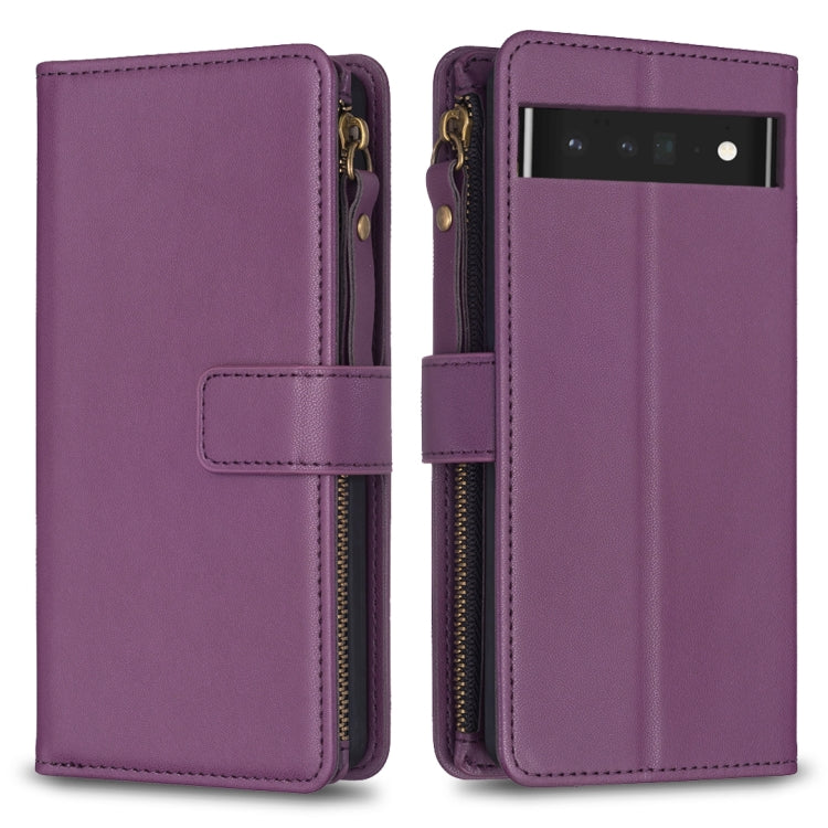 For Google Pixel 7 Pro 9 Card Slots Zipper Wallet Leather Flip Phone Case(Dark Purple) by buy2fix