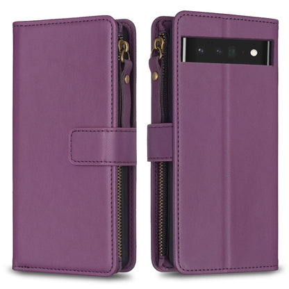 For Google Pixel 7 Pro 9 Card Slots Zipper Wallet Leather Flip Phone Case(Dark Purple) by buy2fix