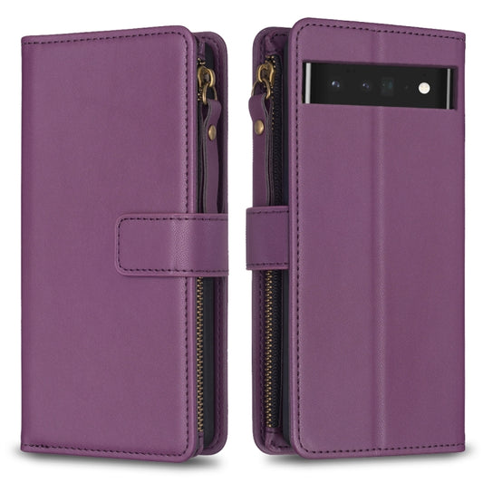 For Google Pixel 7 Pro 9 Card Slots Zipper Wallet Leather Flip Phone Case(Dark Purple) by buy2fix