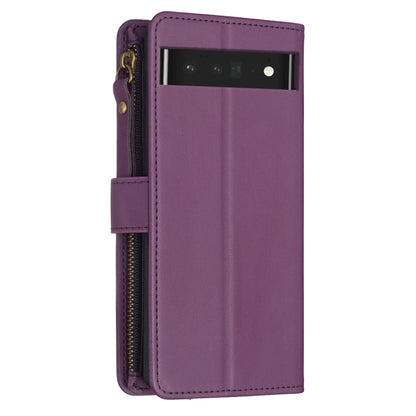 For Google Pixel 7 Pro 9 Card Slots Zipper Wallet Leather Flip Phone Case(Dark Purple) by buy2fix
