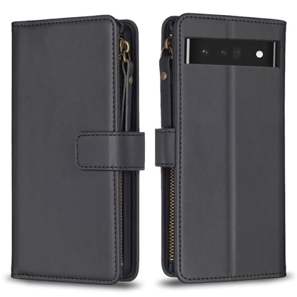 For Google Pixel 7 Pro 9 Card Slots Zipper Wallet Leather Flip Phone Case(Black) by buy2fix