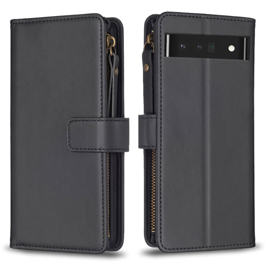 For Google Pixel 7 Pro 9 Card Slots Zipper Wallet Leather Flip Phone Case(Black) by buy2fix