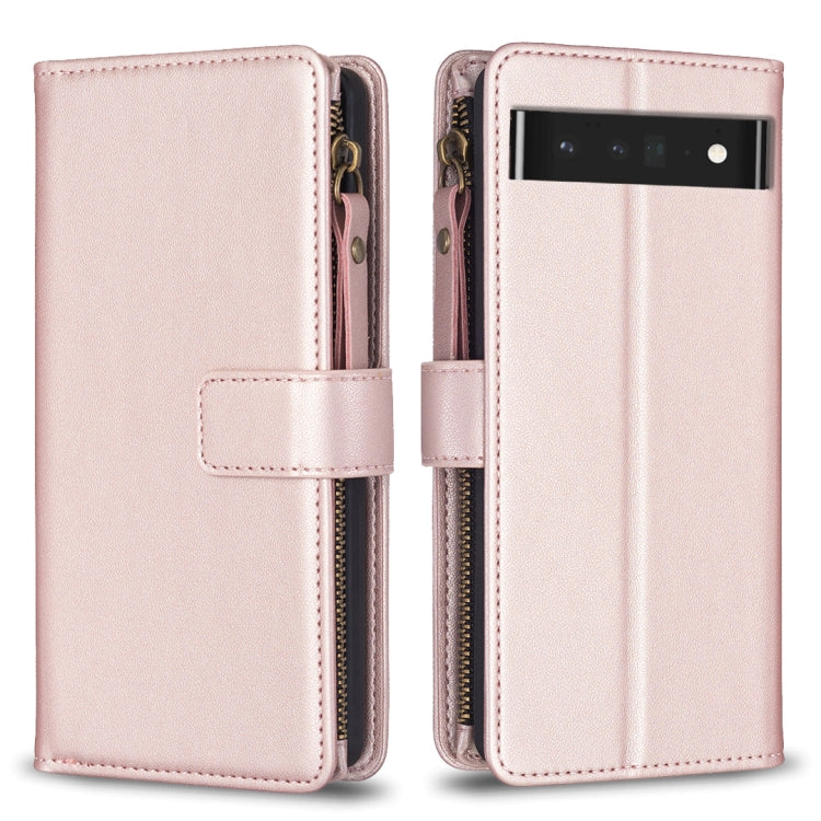 For Google Pixel 7 Pro 9 Card Slots Zipper Wallet Leather Flip Phone Case(Rose Gold) by buy2fix