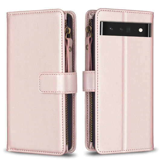 For Google Pixel 7 Pro 9 Card Slots Zipper Wallet Leather Flip Phone Case(Rose Gold) by buy2fix