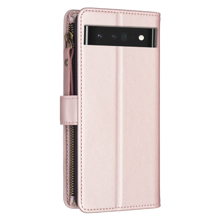 For Google Pixel 7 Pro 9 Card Slots Zipper Wallet Leather Flip Phone Case(Rose Gold) by buy2fix