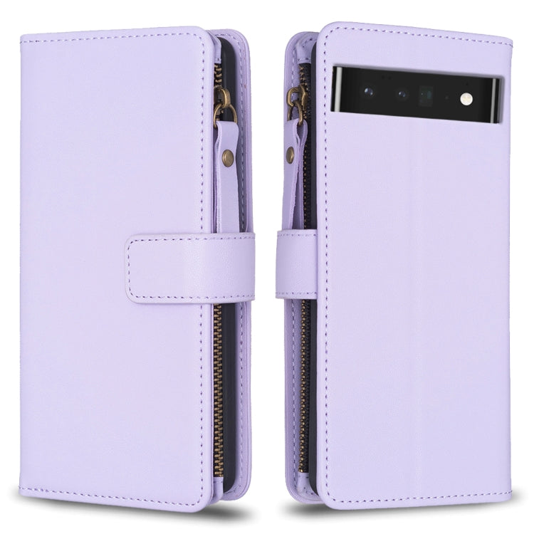 For Google Pixel 7 Pro 9 Card Slots Zipper Wallet Leather Flip Phone Case(Light Purple) by buy2fix