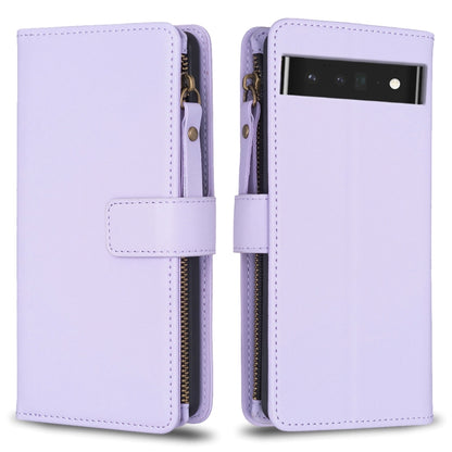 For Google Pixel 7 Pro 9 Card Slots Zipper Wallet Leather Flip Phone Case(Light Purple) by buy2fix