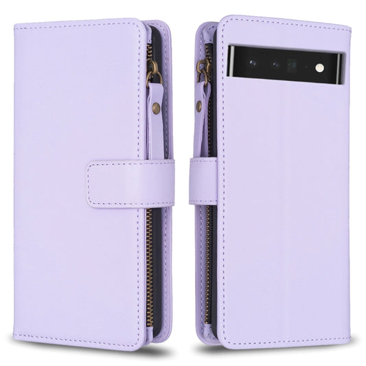 For Google Pixel 7 Pro 9 Card Slots Zipper Wallet Leather Flip Phone Case(Light Purple) by buy2fix
