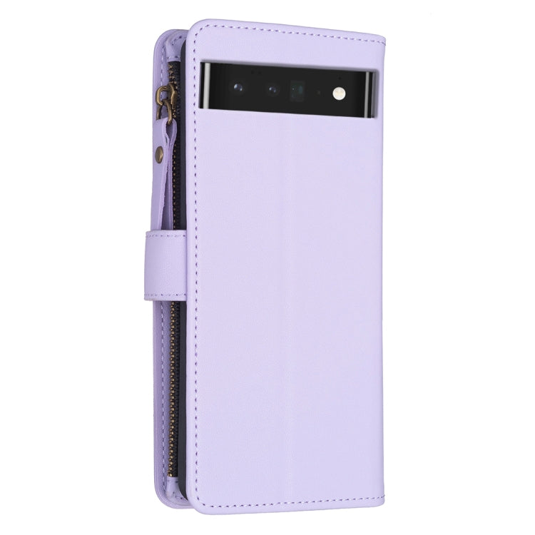 For Google Pixel 7 Pro 9 Card Slots Zipper Wallet Leather Flip Phone Case(Light Purple) by buy2fix