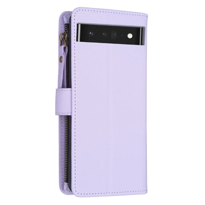 For Google Pixel 7 Pro 9 Card Slots Zipper Wallet Leather Flip Phone Case(Light Purple) by buy2fix