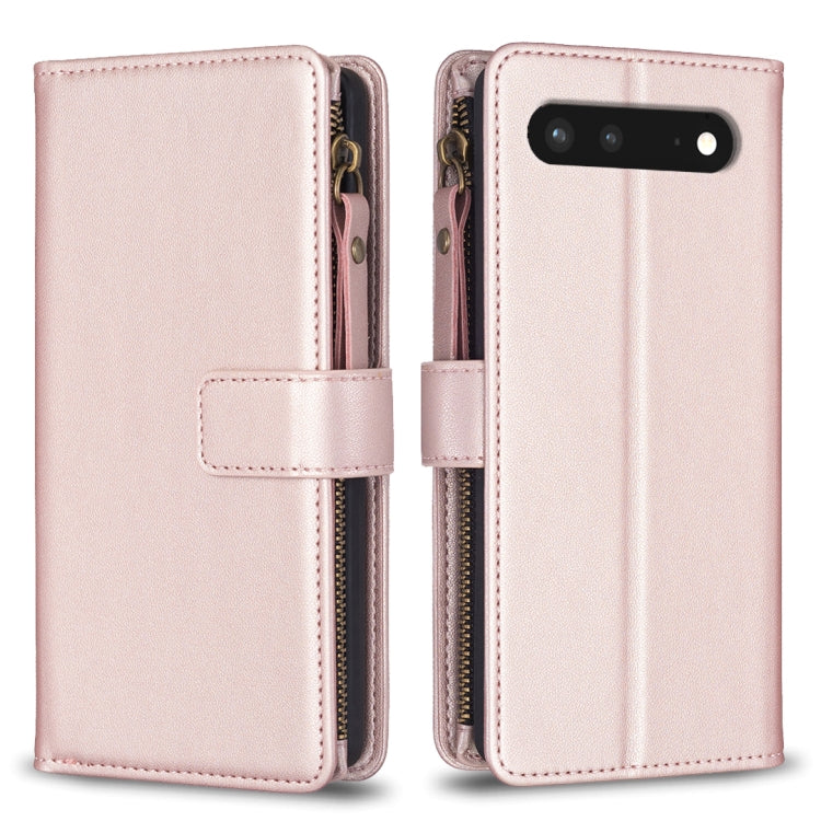 For Google Pixel 7 9 Card Slots Zipper Wallet Leather Flip Phone Case(Rose Gold) by buy2fix