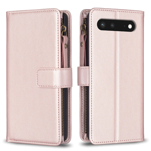 For Google Pixel 7 9 Card Slots Zipper Wallet Leather Flip Phone Case(Rose Gold) by buy2fix