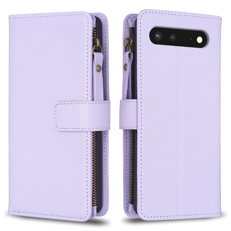For Google Pixel 7 9 Card Slots Zipper Wallet Leather Flip Phone Case(Light Purple) by buy2fix