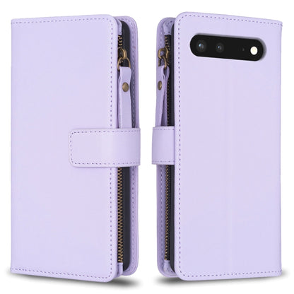 For Google Pixel 7 9 Card Slots Zipper Wallet Leather Flip Phone Case(Light Purple) by buy2fix