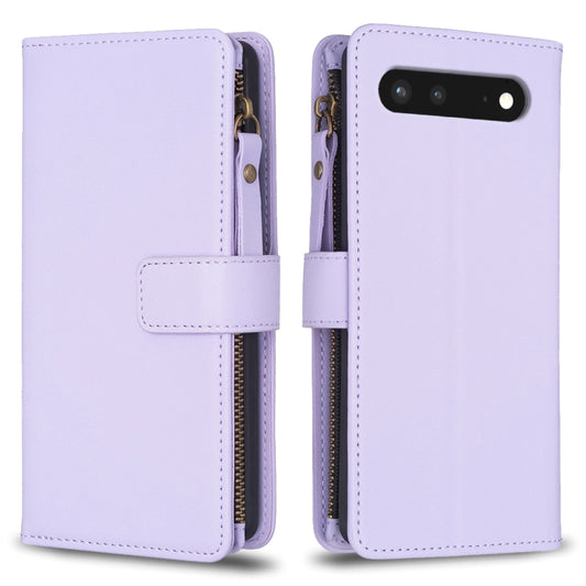 For Google Pixel 7 9 Card Slots Zipper Wallet Leather Flip Phone Case(Light Purple) by buy2fix