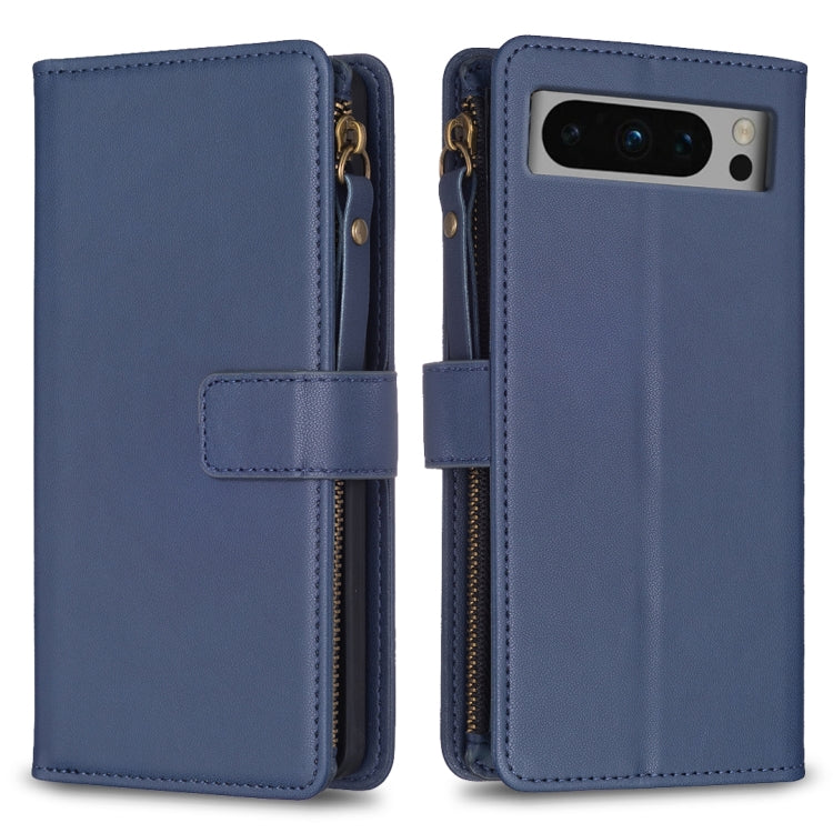 For Google Pixel 8 Pro 9 Card Slots Zipper Wallet Leather Flip Phone Case(Blue) by buy2fix