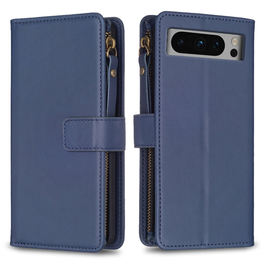 For Google Pixel 8 Pro 9 Card Slots Zipper Wallet Leather Flip Phone Case(Blue) by buy2fix