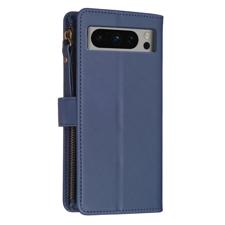 For Google Pixel 8 Pro 9 Card Slots Zipper Wallet Leather Flip Phone Case(Blue) by buy2fix