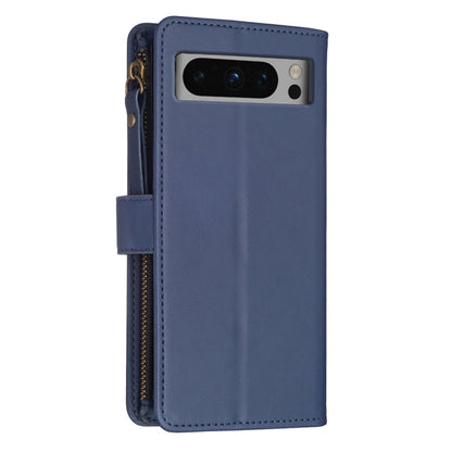 For Google Pixel 8 Pro 9 Card Slots Zipper Wallet Leather Flip Phone Case(Blue) by buy2fix
