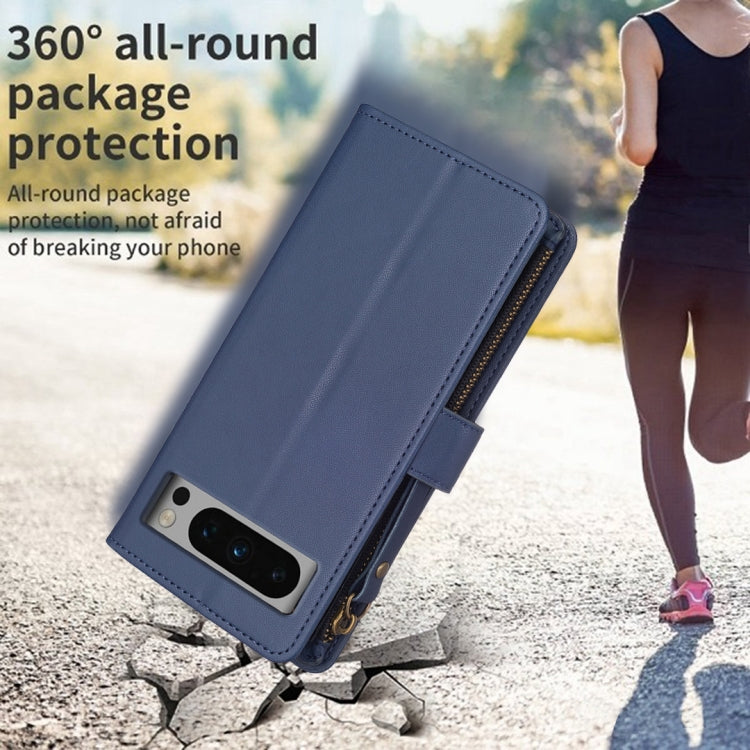 For Google Pixel 8 Pro 9 Card Slots Zipper Wallet Leather Flip Phone Case(Blue) by buy2fix