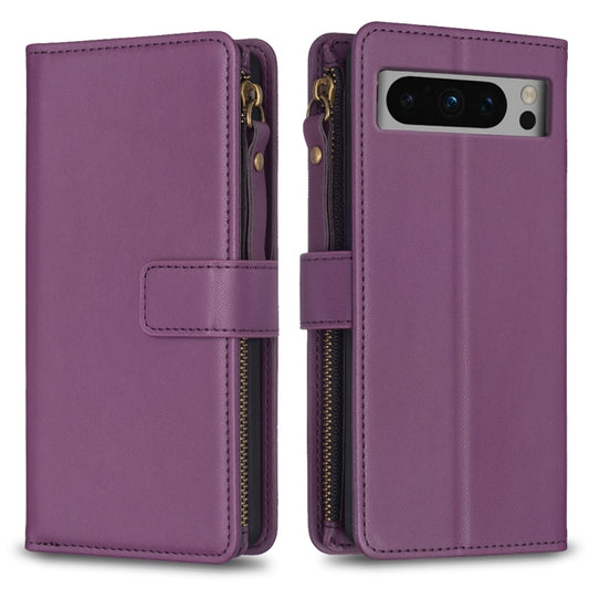 For Google Pixel 8 Pro 9 Card Slots Zipper Wallet Leather Flip Phone Case(Dark Purple) by buy2fix