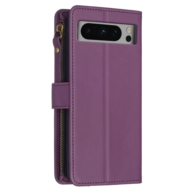 For Google Pixel 8 Pro 9 Card Slots Zipper Wallet Leather Flip Phone Case(Dark Purple) by buy2fix