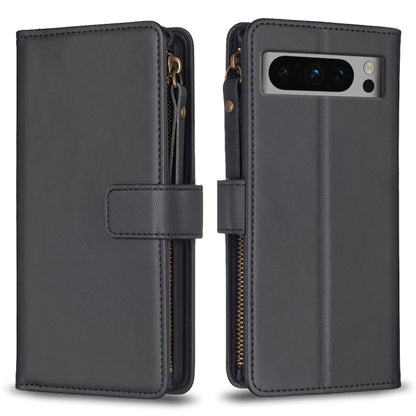 For Google Pixel 8 Pro 9 Card Slots Zipper Wallet Leather Flip Phone Case(Black) by buy2fix